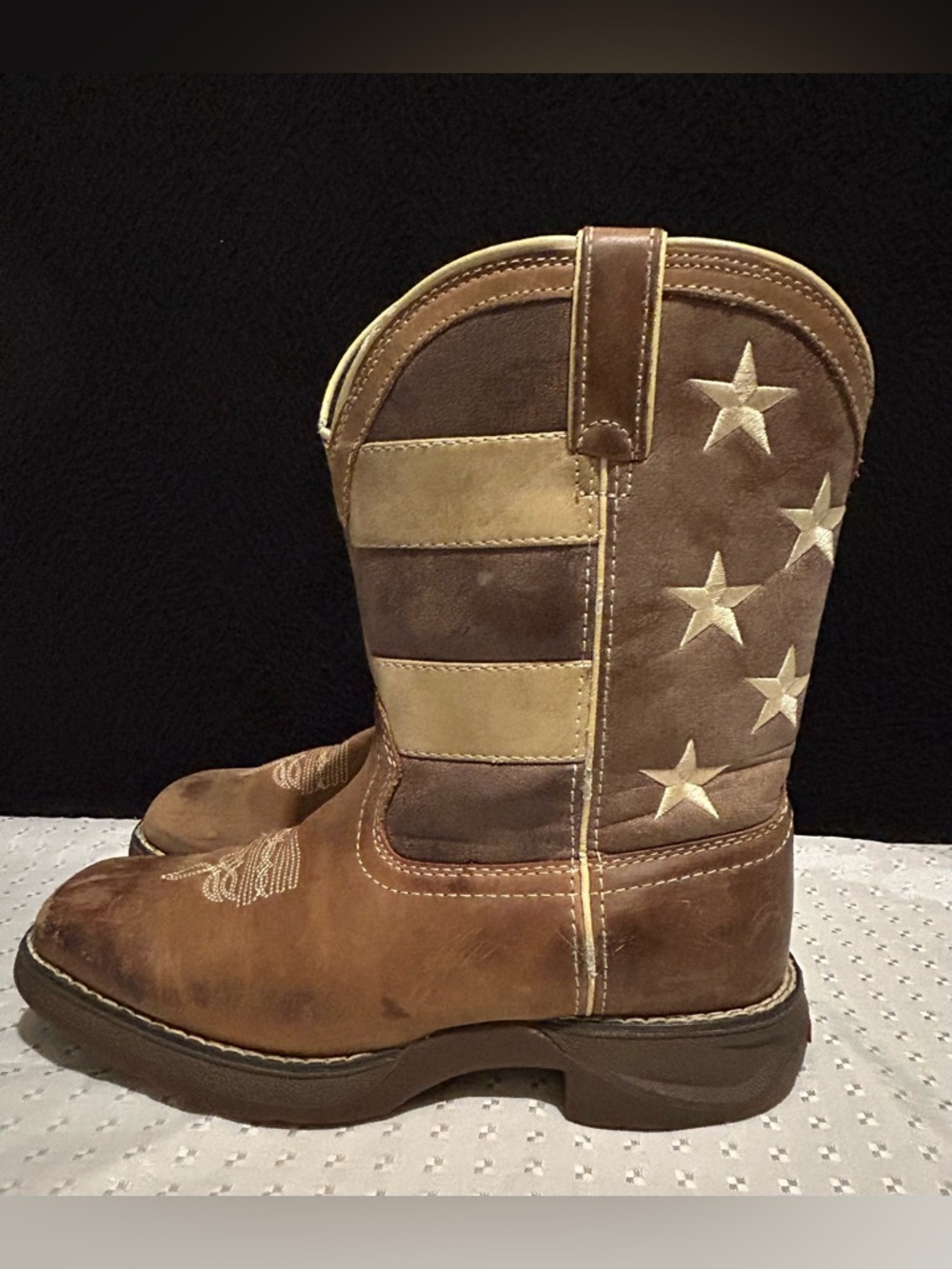 Durango Brown Union Flag Patriotic Western Boots Kids 8” Size US 4M